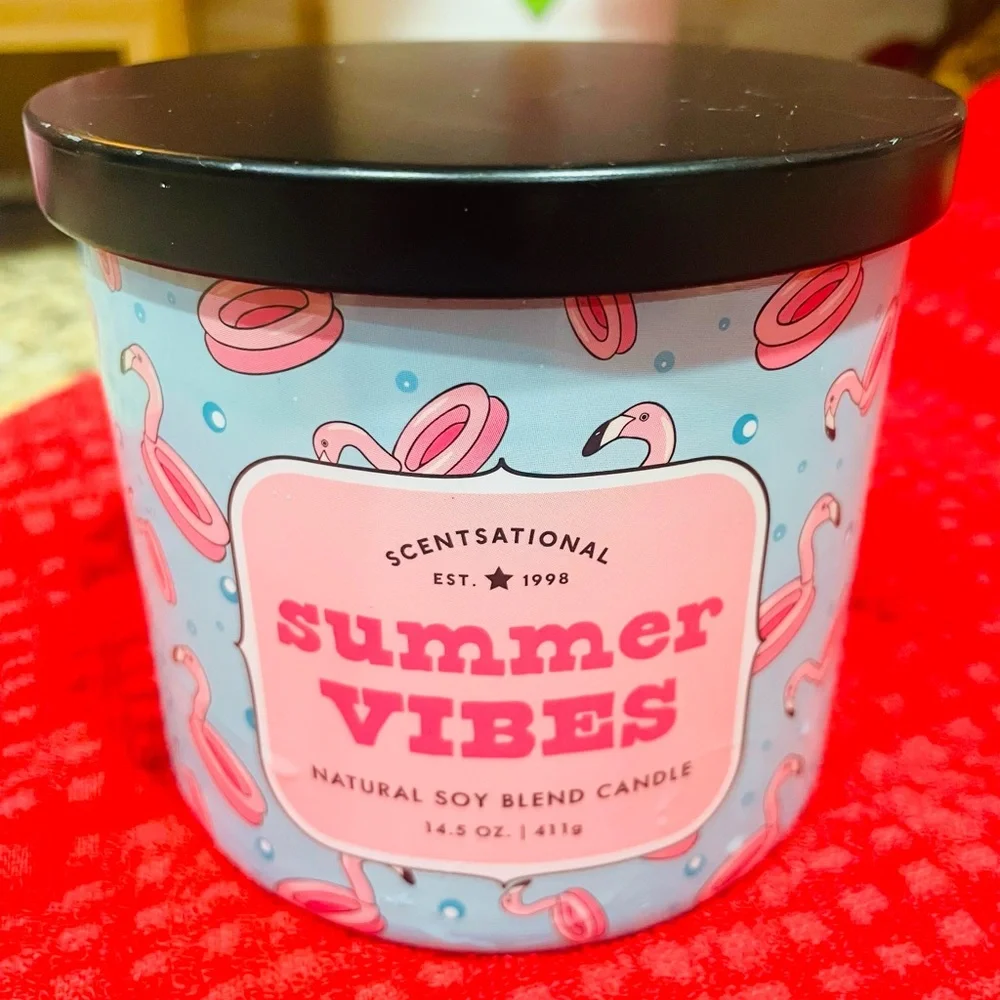 Scentsational Summer Vibes 2 wick Pink Flamingo soy candle Made in USA NWT